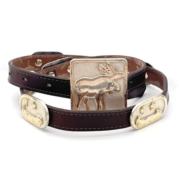 Vintage Navasota Western Leather Belt Moose Buckle Star Canoe Conchos Size M USA main image 4